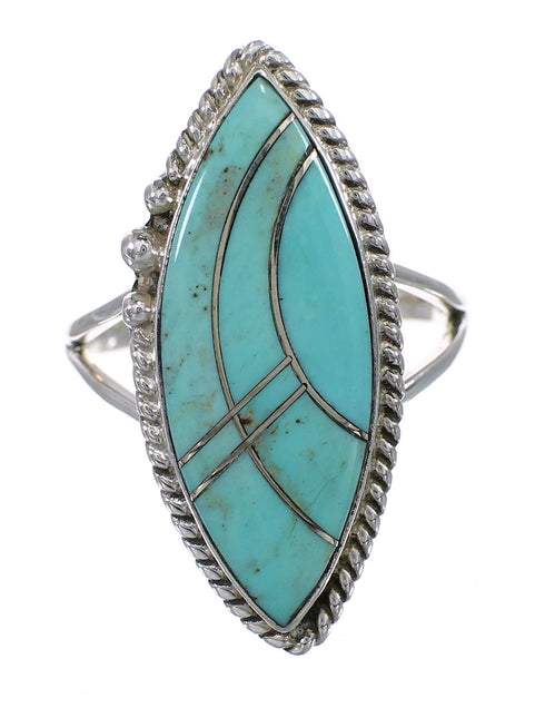 Genuine Sterling Silver Southwestern Turquoise Inlay Jewelry Ring Size 5-1/4 AX87993
